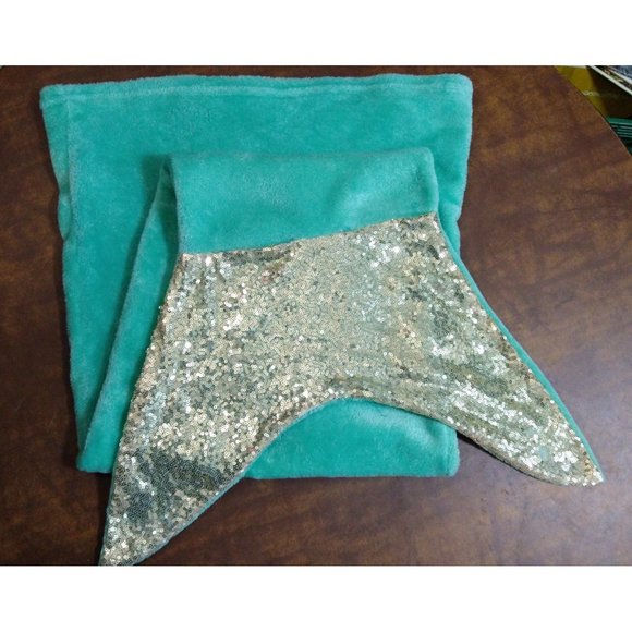 Mermaid Tail Sleeping Bag Blanket Kids Girls Teal Sequin SOFT Fleece GUC 20x50 - Picture 3 of 7